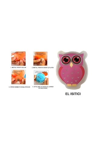 Pembe Baykuş Cep Sobası,el Isıtıcı,sıcak Su Torbası Pvc 9cm