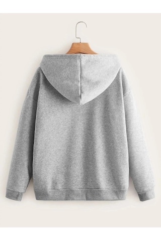 Kadın Oversize Gri Fermuarlı Hırka Sweatshirt Gri
