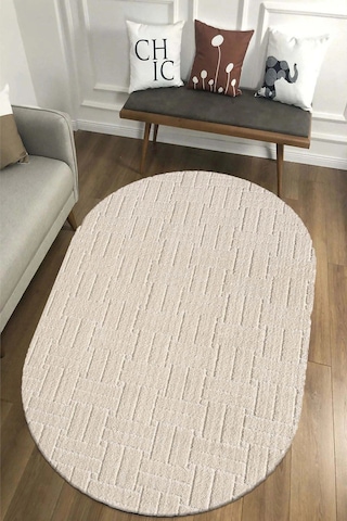 Salon Halısı Krem Kaymaz Taban Yumuşak Oval
