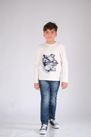 Uzun Kol Pamuk Tişört Beyaz Punky Animals 2022-B-0004