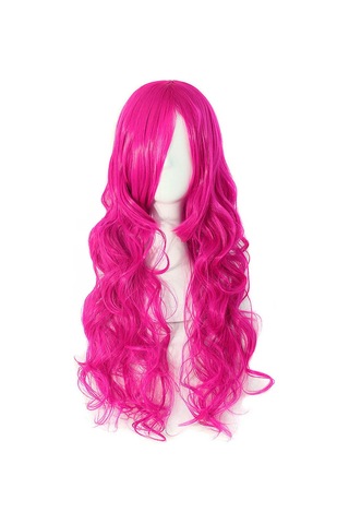 Kıvırcık Pembe Saç Peruk Uzun Dalga Cosplay Fantezi Elbise İçin Tam Dantel Peruk