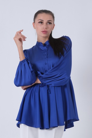 Feminist Saks Kolu Lastikli Belden Bağlamalı Saten Tunik 44510418.26 Saks