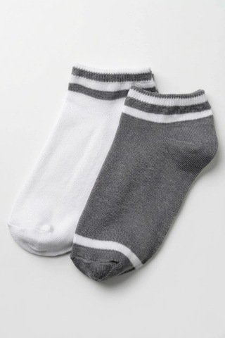 Cocole Socks Erkek Çocuk Patik Çorabı 2 Li Set Pamuklu Beyaz & Gri Çizgi Detaylı Çok Renkli