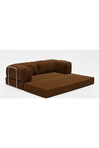 Herev 200x200 Cm 50 Dns Modüler Köşe Koltuk Fitilli Kadife Kumaş, Yatak Olabilen, Modern Tasarım Şark Köşe Kahverengi