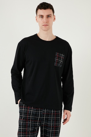 Buratti Ekoseli Cepli Beli Lastikli % 100 Pamuk Regular Fit Erkek Pijama Takımı 6572001 Siyah-Füme