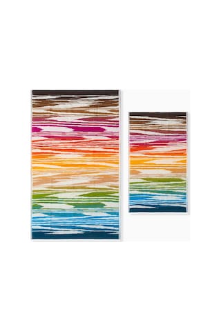 Fiammetta Havlular 2 Li Set, Soyut Zikzak Desenli, Modern & Yumuşak, Lüks Pamuk Çok Renkli