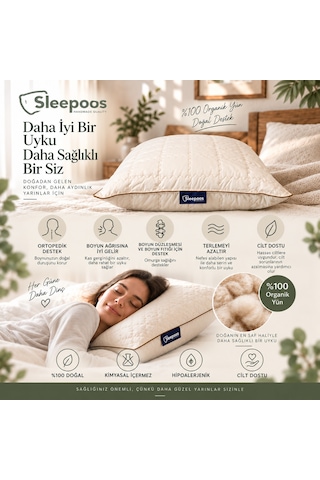Sleepoos %100 Organik Yün Yastık 50 x 70