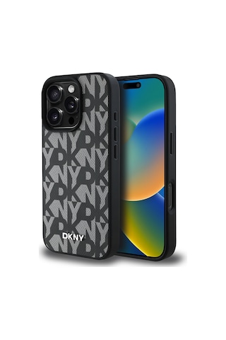 Apple Uyumlu iPhone 16 Pro Kılıf Dkny Lisanslı M-safe Şarj Özellikli 3d Yazılı Grid Pattern Kapak Gri