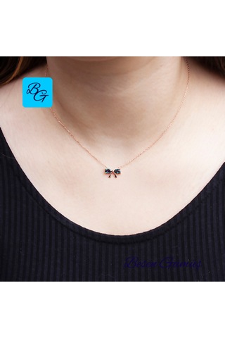 Mistik Topaz Taşlı Fiyonk Kolye Rose - Gold - Gümüş