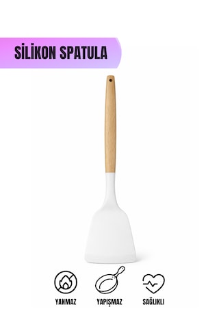 Silikon Spatula Isıya Dayanıklı Yapışmaz Mutfak Spatulası, Tencere Ve Tava Dostu Beyaz