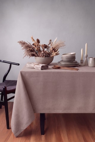 Gauze Fabric Design Kadife Dokulu Dertsiz Masa Örtüsü, Safir Koyu Bej