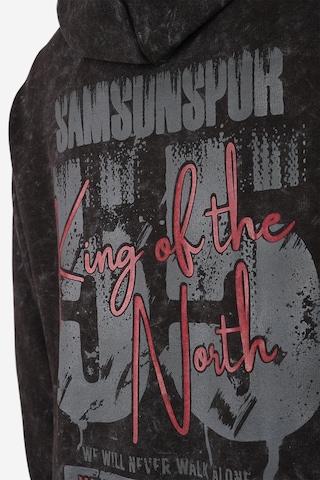 Sırt Detaylı 55 Baskılı Oversize Kapüşonlu Sweat Füme