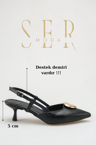Sermoda Topuklu Kadın Ayakkabı - 5 Cm İnce Topuklu Sivri Burun Arka Açık Stiletto Ayakkabı Siyah