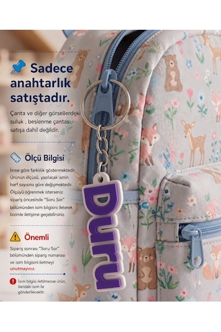 Kişiye Özel İsimli Çocuk Çanta Aksesuarı Anahtarlık - Pla Sağlıklı Plastik Mor