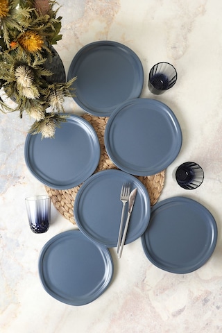 Keramika Mat Mavi Bloom Pasta Tabağı 24 Cm 6 Adet 399 Mavi