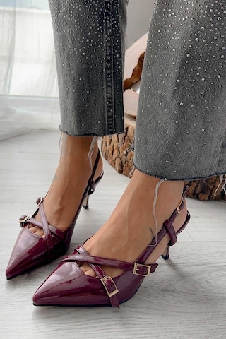 Duxal Shoes İki Bantlı Bordo Rugan Kadın Topuklu Bordo