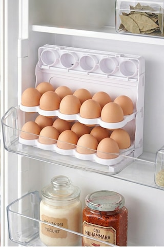 3 Katlı Yumurtalık 30 Bölmeli Yumurta Kutusu Buzdolabı Organizer Kutu Beyaz