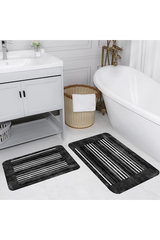 Rovigo Home Baskılı Kaymaz Taban 2 Li Banyo Paspas Takım Rvg5225-100X60-60X50 Çok Renkli