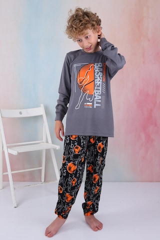 Yeni Sezon Erkek Çocuk Gez Garson Basketball Uzun Kollu Pamuk İnterlok Pijama Takımı 5154-füme Füme