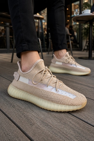 Mevese Morven Erkek , Kadın Triko Sneaker Ayakkabı Günlük Bağcıklı Hafif Spor Modeli - Bej