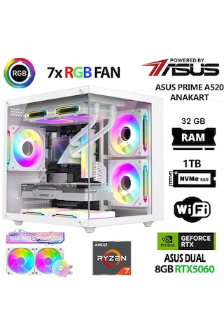 Asus Prime X4 R7-5700X 32 GB 1 TB M.2 Nvme SSD 8 GB RTX5060 Free Dos Masaüstü Oyuncu Bilgisayarı