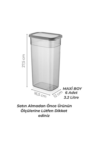 KitchenLife 12'li Mega Boy Etiketli Dikdörtgen Erzak Saklama Kabı Seti 3200ml Çay Şeker Saklama Kabı 3.2 Litre Çok Renkli