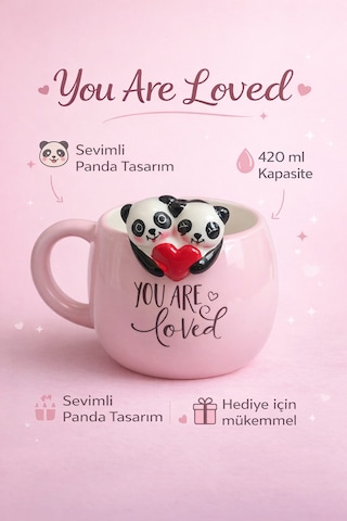 Panda Figürlü Kupa Bardak Sevimli Tasarım Seramik Mug Hediye Kupa Pembe