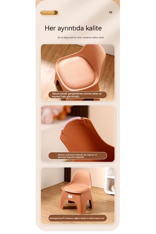 Kalınlaşmış Ev Küçük Tezgah Çocuk Sırtlı Sandalye-gri