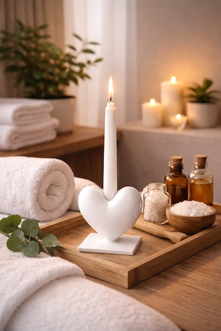 Dekoratif Kalpli Şamdan Romantik Mumluk Beyaz