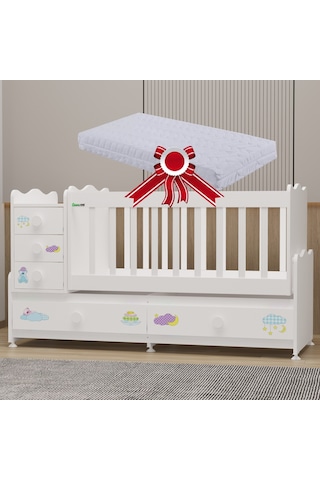 Garaj Home Melina Mdf Çıtalı Beşik + Yatak - Uykucu Beyaz