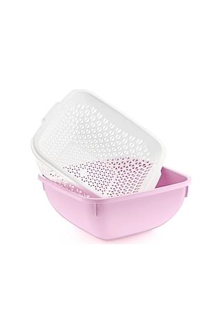 Melkan Home Çok Amaçlı Süzgeç 4 Litre Süzgeçli Kase Süzgeç + Kare Kase 4 Litre Ikili Set Pudra Genel