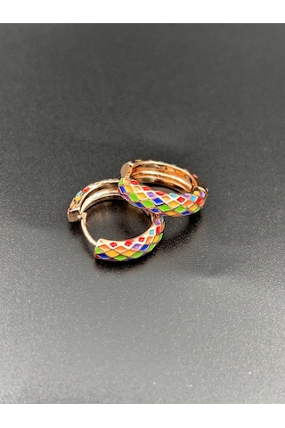 Çelik Mineli Desenli Kadın Halka Gold Küpe Günlük Gold