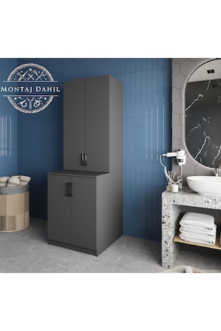 Aspen Çamaşır Ve Kurutma Makinesi Dolabı Banyo Dolabı Füme Antrasit