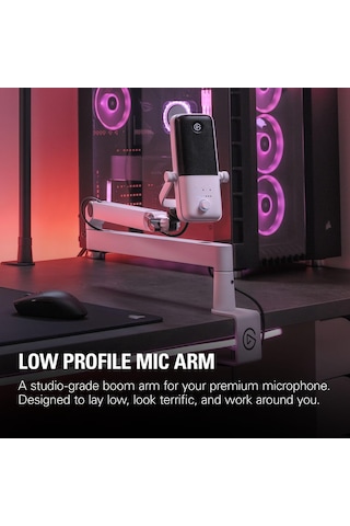 Wave Mic Arm Lp Mikrofon Kolu, Beyaz, Kablo Yönetimli, Alçak Profil Standart