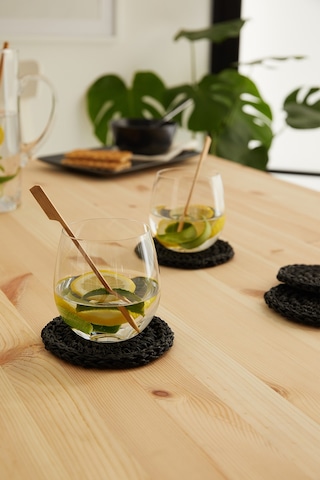 Ocean Home Textile 4'lü Siyah Renk Rafya Bardak Altlığı Ø 11 cm