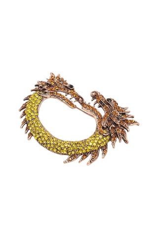 Lemestar Klassik Çin Usulü Zodyak Ejderha Broşu - Çift Başlı, Rhine Taşlı, Kuvvet Ve Şans Sembolü, Unisex Aksesuar, Pembe Altın Rengi Çok Renkli