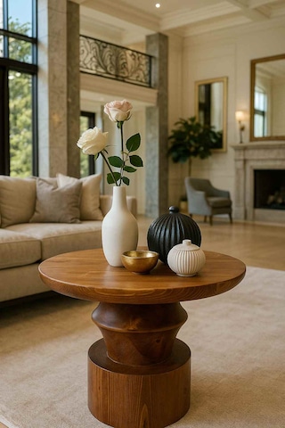 Modern Mantar Sehpa Meşe Renk Ahşap Orta Model Meşe