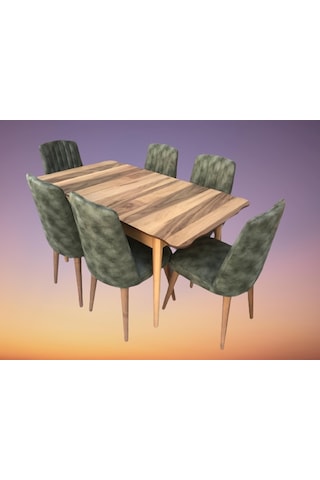 Masa Sandalye Kütük Desen Takım Model Kayın Torna Retro Ayak Açılır 6adet Çizgi Sandalye El Yapım