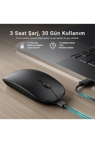Polham Şarj Edilebilir 600mah Çift Modlu Kablosuz Mouse, Laptop, Tablet, Telefon, Tv Uyumlu Mouse Süper Sessiz 007