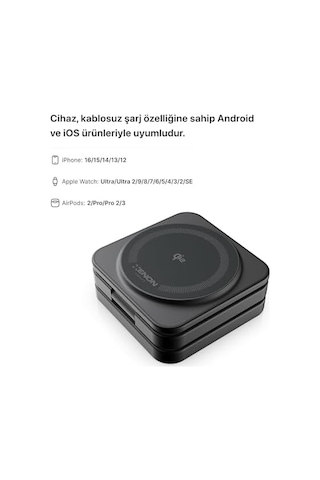 Xenon Smart Kablosuz Şarj Standı 3&apos Ü Bir Arada Apple Iphone Airpods Watch Mag Safe İle Uyumlu Qi2 15w Hızlı Şarj Cihazı X6402