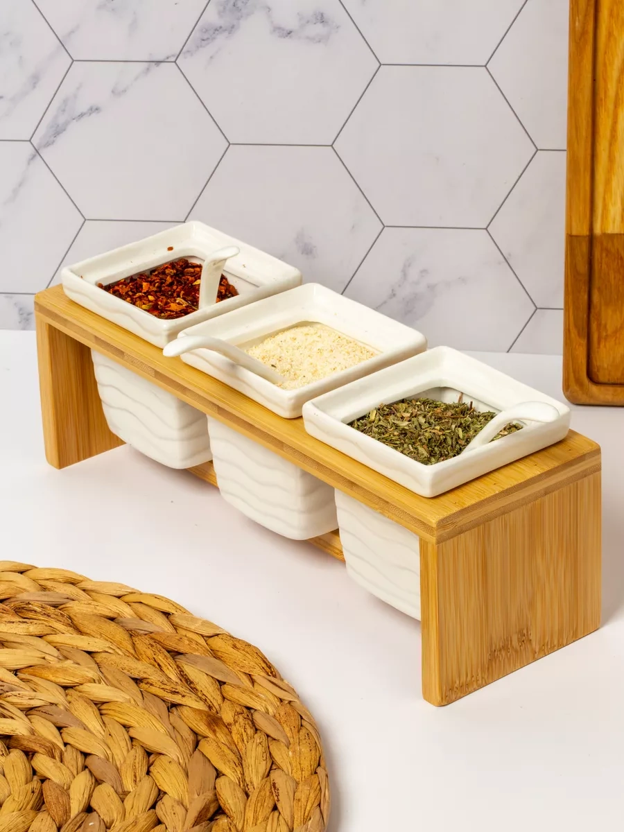 Muscari Home 3'lü Seramik Kapaklı Baharat Kavanozu Seti 240911208 Beyaz