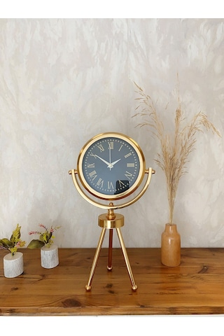 Gold Metal Mini Tripod Sade Masa Saati 45 26 Cm 07 Beyaz