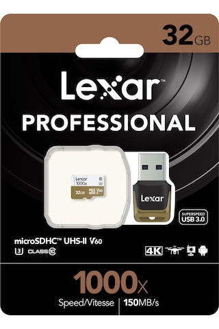 Lexar 32Gb 1000X Microsdhc C10 150Mb/Sn+Usb3.0 4K Hafıza Kartı