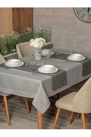 Cotton Box Antique Masa Örtüsü Seti Jasmine Gri 155x220