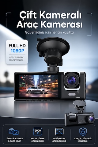 Wifi Destekli Black Box 1080p Araç İçi 3 Kameralı Super Hd 1080p Trafik Recorder