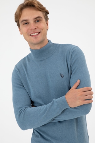 U.S. Polo Assn. Erkek Slim Fit Boğazlı Mavi Basic Kazak 50313712-VR251