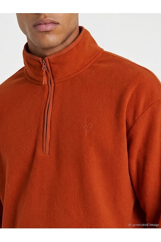 Lc Waikiki Turuncu Dik Yaka Nakışlı Polar Erkek Sweatshirt