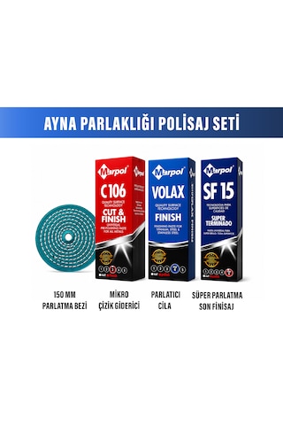 Ayna Parlaklığı Polisaj Seti Parlatma Bezi 150mm+pembe C106 Cila+mavi Cila+sf15 Cila