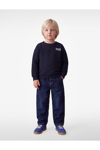 Koton Nakışlı Uzun Kollu Bisiklet Yaka Oversize Sweatshirt Lacivert 7wmb10150tk