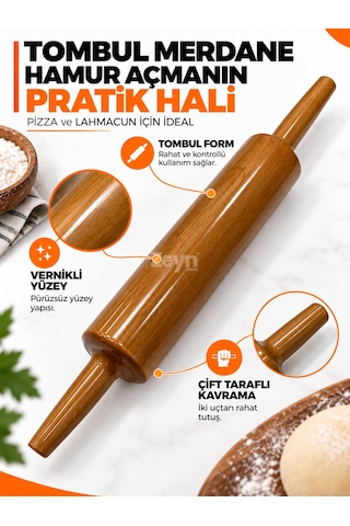 Vernikli Tombul Ahşap Merdane Pizza, Lahmacun Ve Hamur Açma Merdanesi